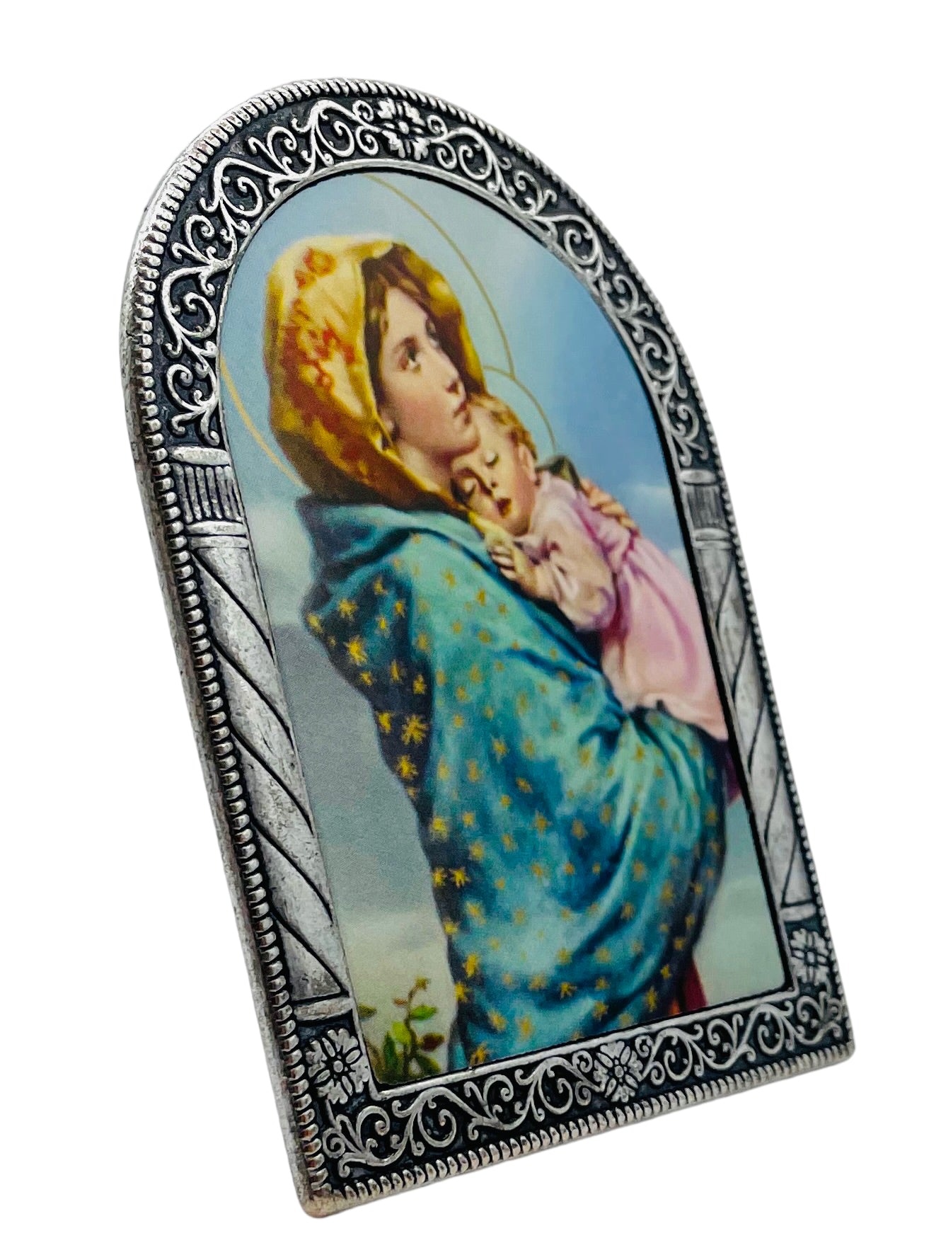 VIRGEN MADRE BUENA MADRE ARCO DE METAL PARA SUPERFICIE PLANA