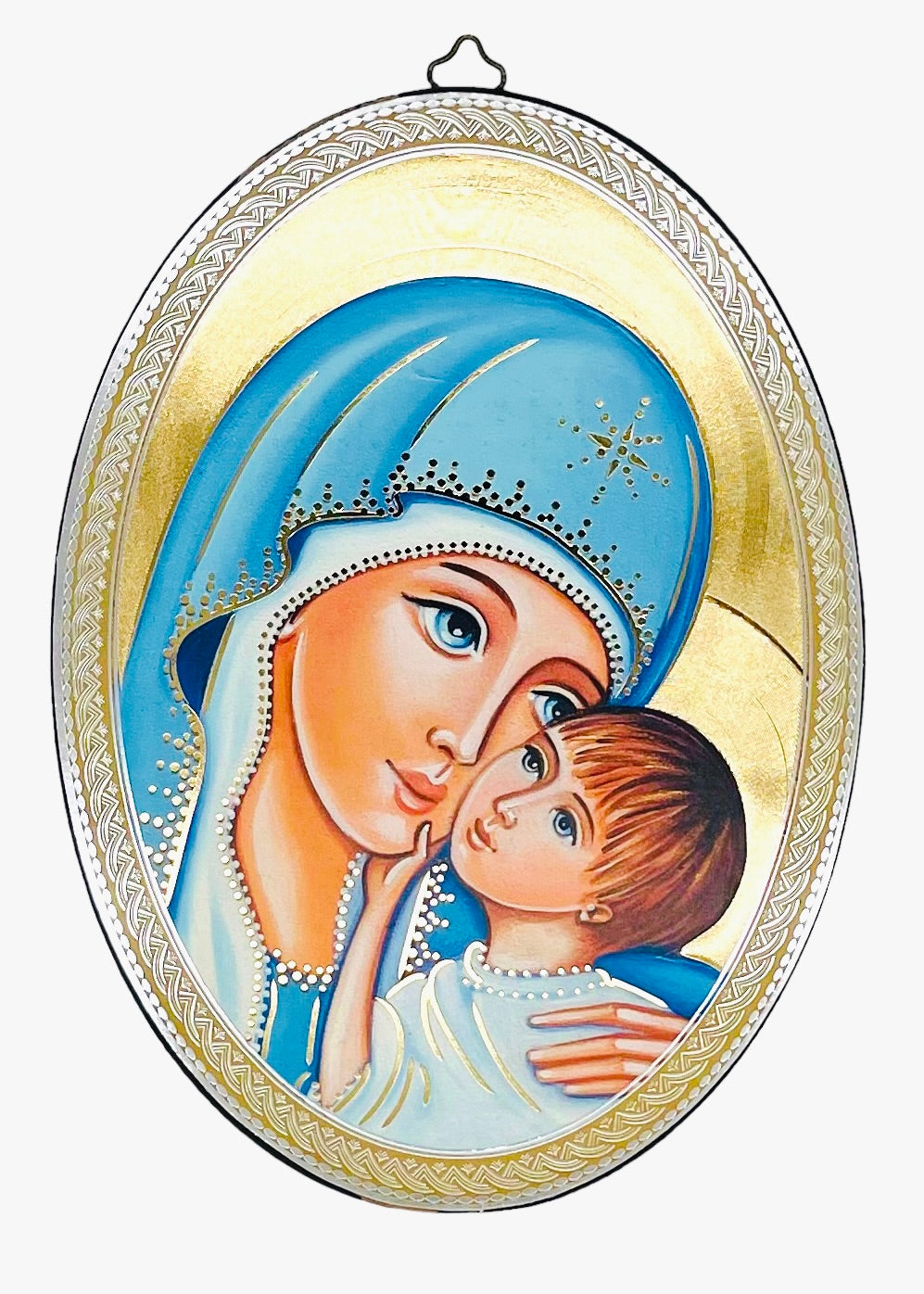 OVALO DE MADERA VIRGEN MARÍA CON NIÑO JESÚS