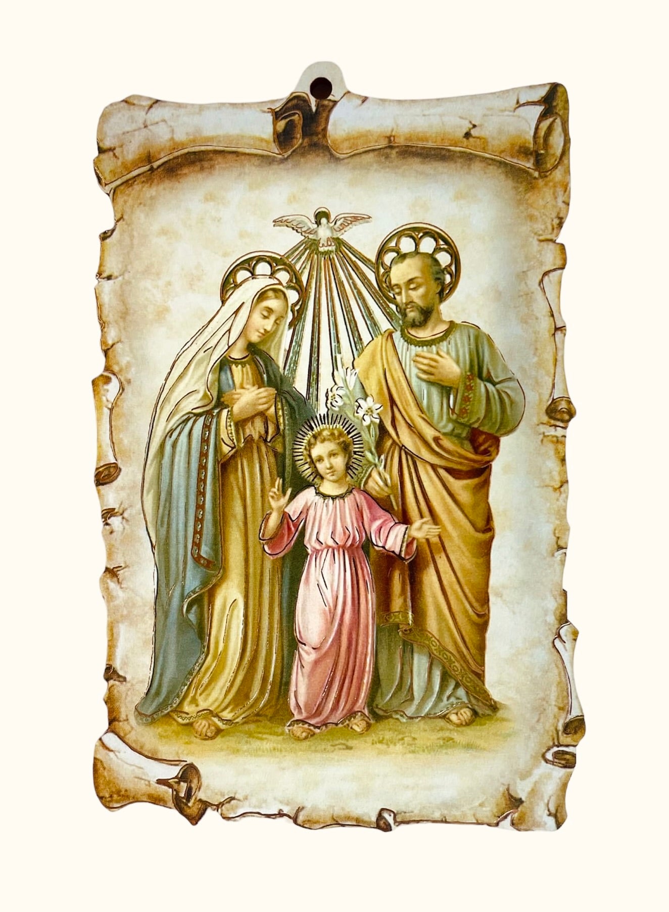 ICONO ESTILO PERGAMINO DE LA SAGRADA FAMILIA