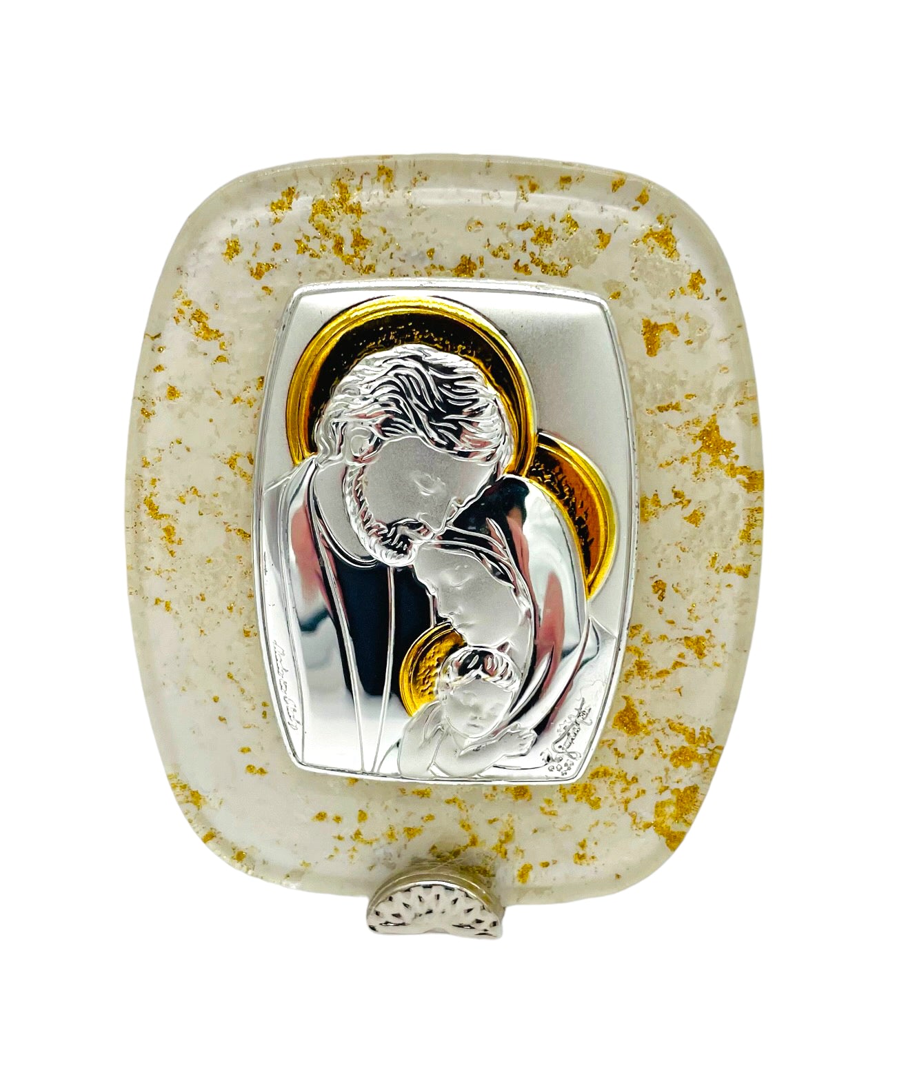 RETABLO DE PLATA CON CRISTAL DE MURANO SAGRADA FAMILIA