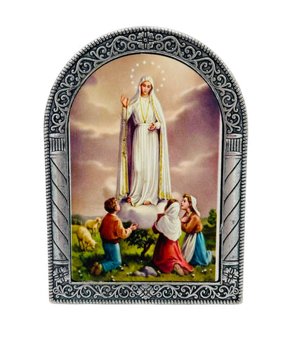 VIRGEN DE FÁTIMA ARCO DE METAL PARA SUPERFICIE PLANA