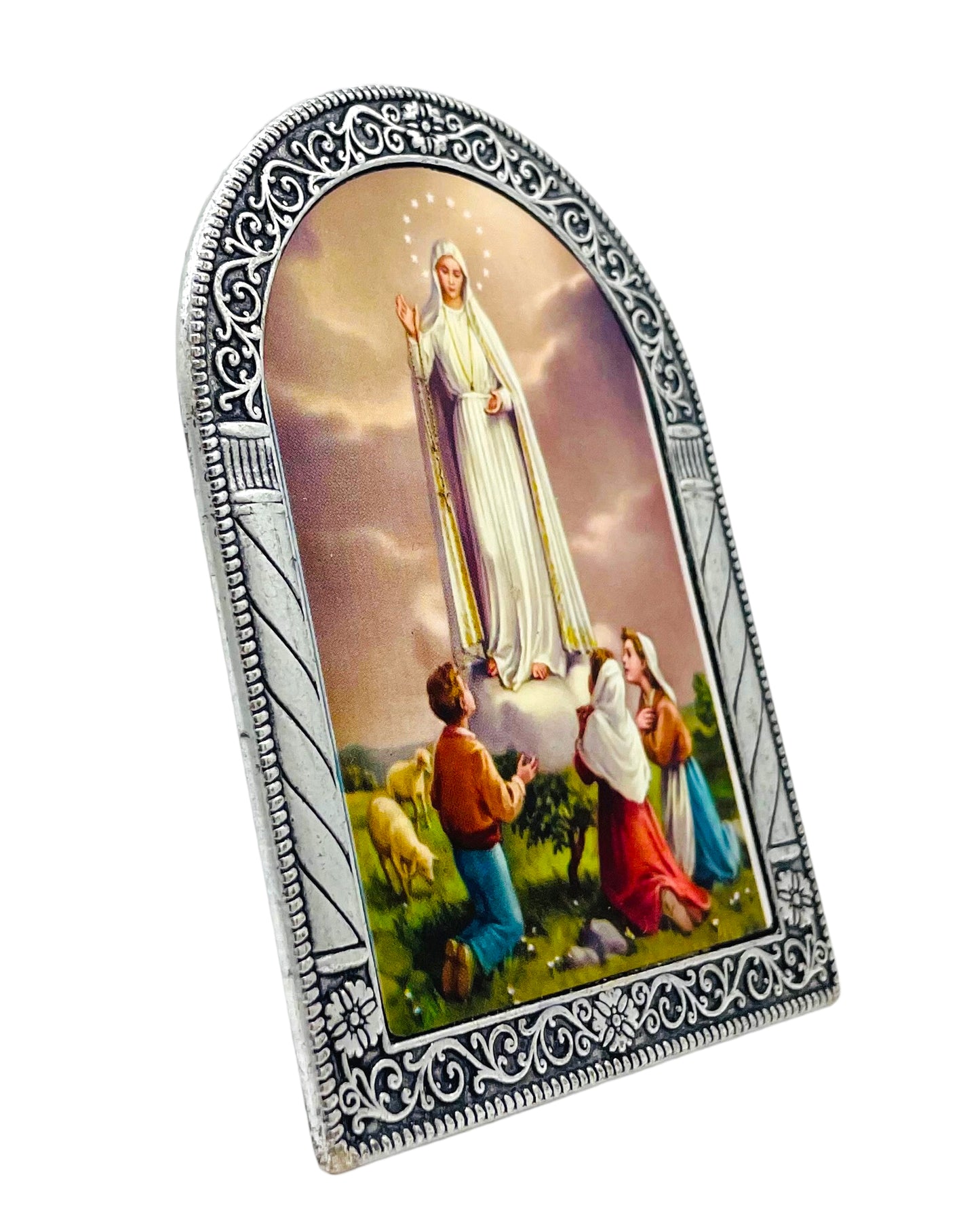 VIRGEN DE FÁTIMA ARCO DE METAL PARA SUPERFICIE PLANA