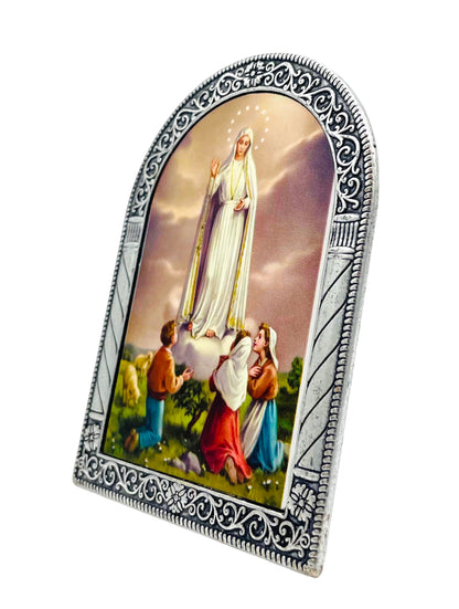 VIRGEN DE FÁTIMA ARCO DE METAL PARA SUPERFICIE PLANA