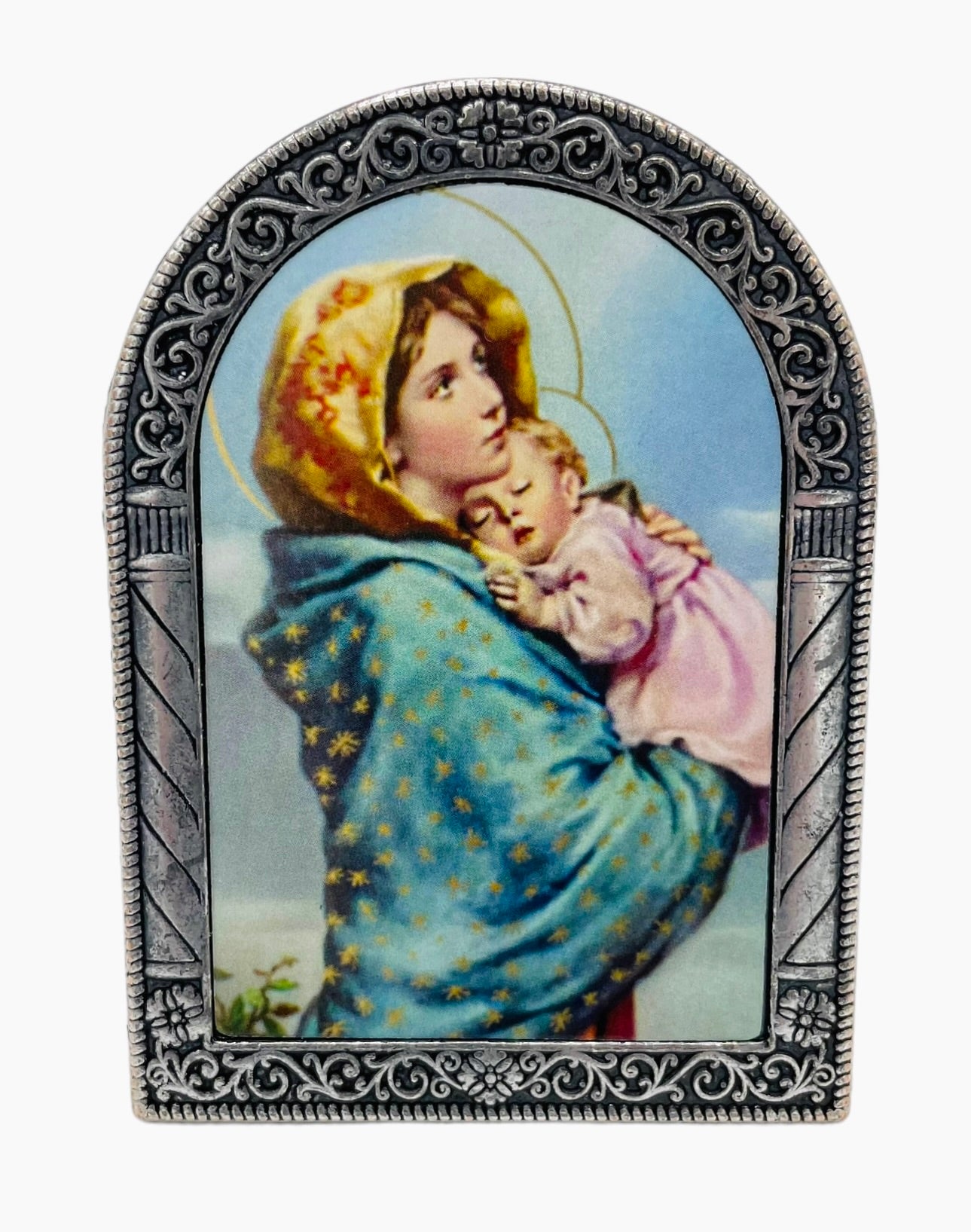 VIRGEN MADRE BUENA MADRE ARCO DE METAL PARA SUPERFICIE PLANA