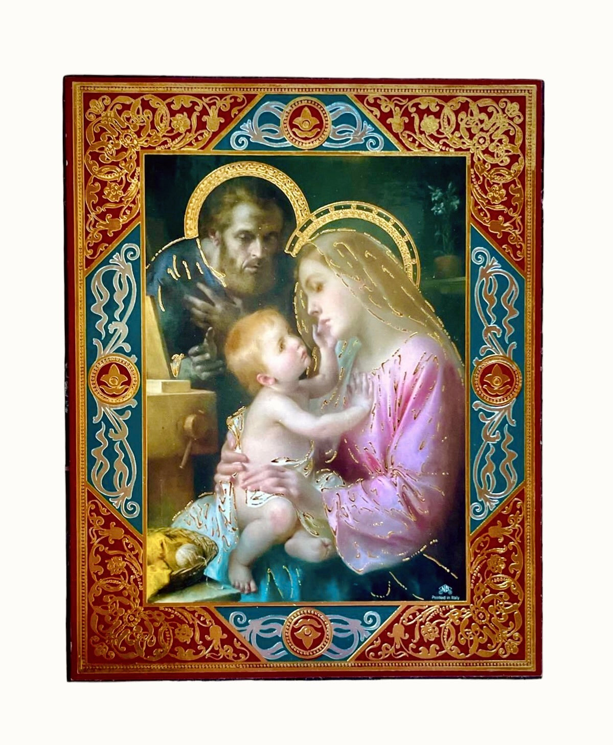 RETABLO GRUESO DE MADERA ITALIANO SAGRADA FAMILIA