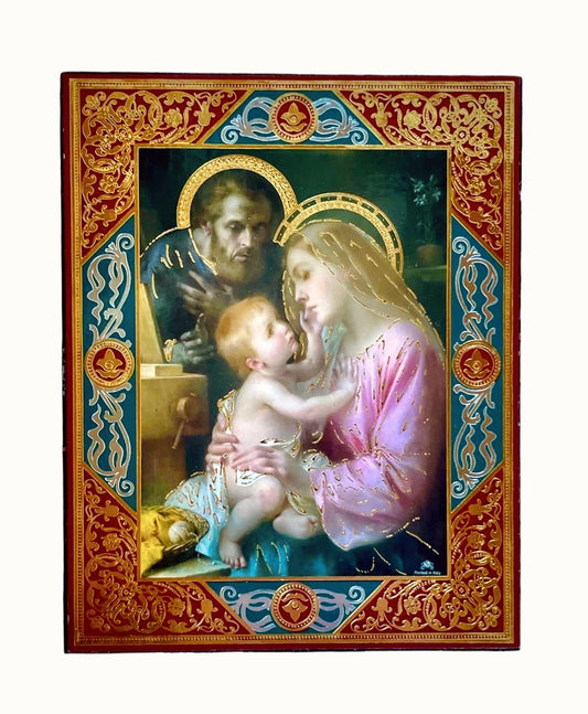 RETABLO GRUESO DE MADERA ITALIANO SAGRADA FAMILIA