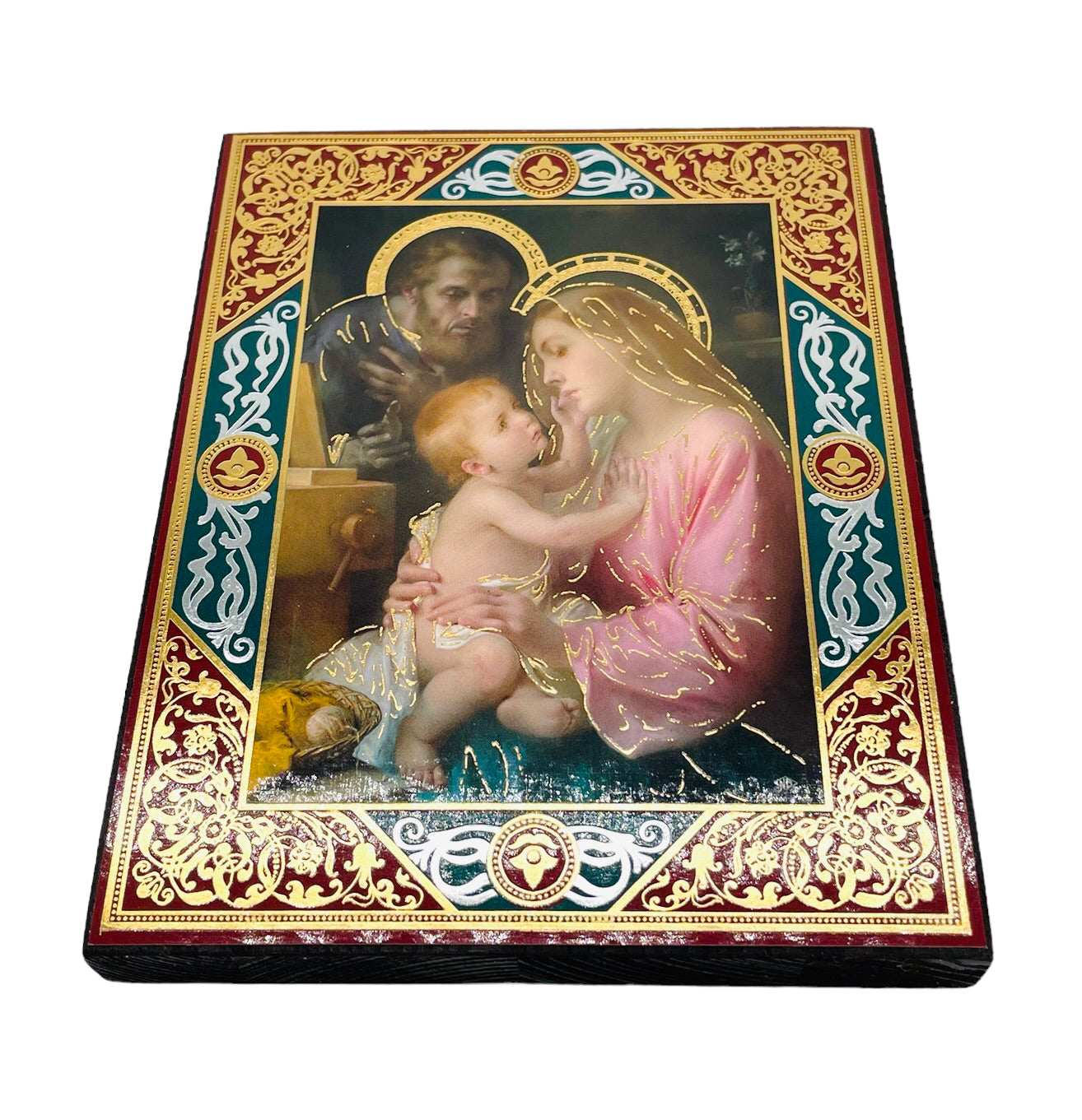 RETABLO GRUESO DE MADERA ITALIANO SAGRADA FAMILIA