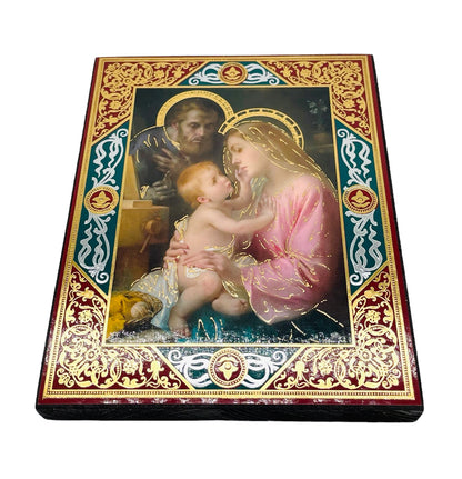 RETABLO GRUESO DE MADERA ITALIANO SAGRADA FAMILIA