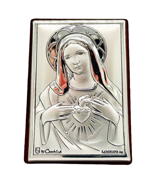 ICONO DE PLATA INMACULADO CORAZÓN DE MARÍA