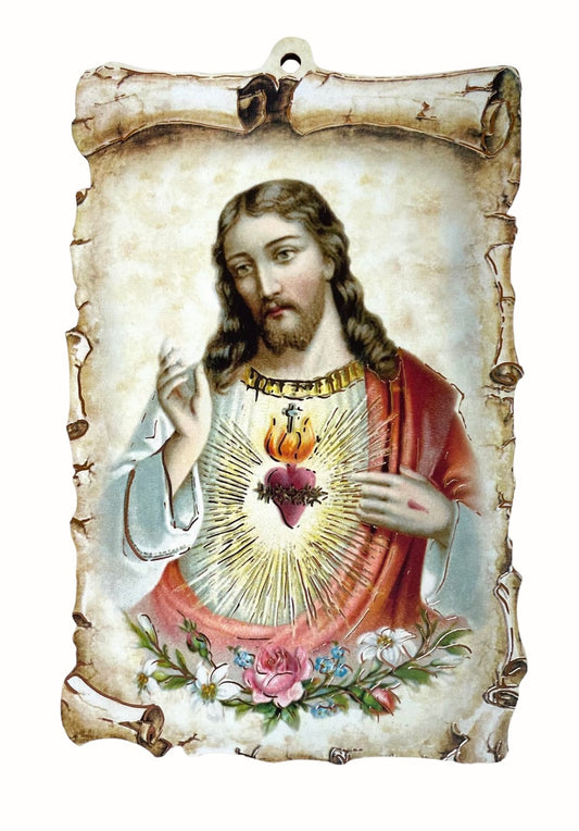 ÍCONO ESTILO PERGAMINO DEL SAGRADO CORAZÓN DE JESÚS