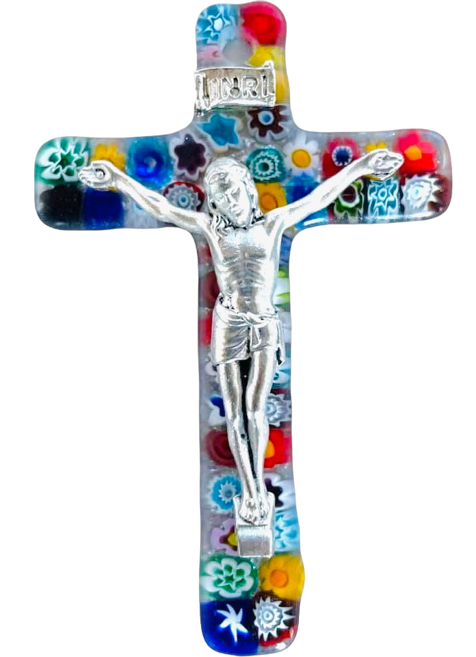 CRUCIFIJO DE CRISTAL DE MURANO FLORES