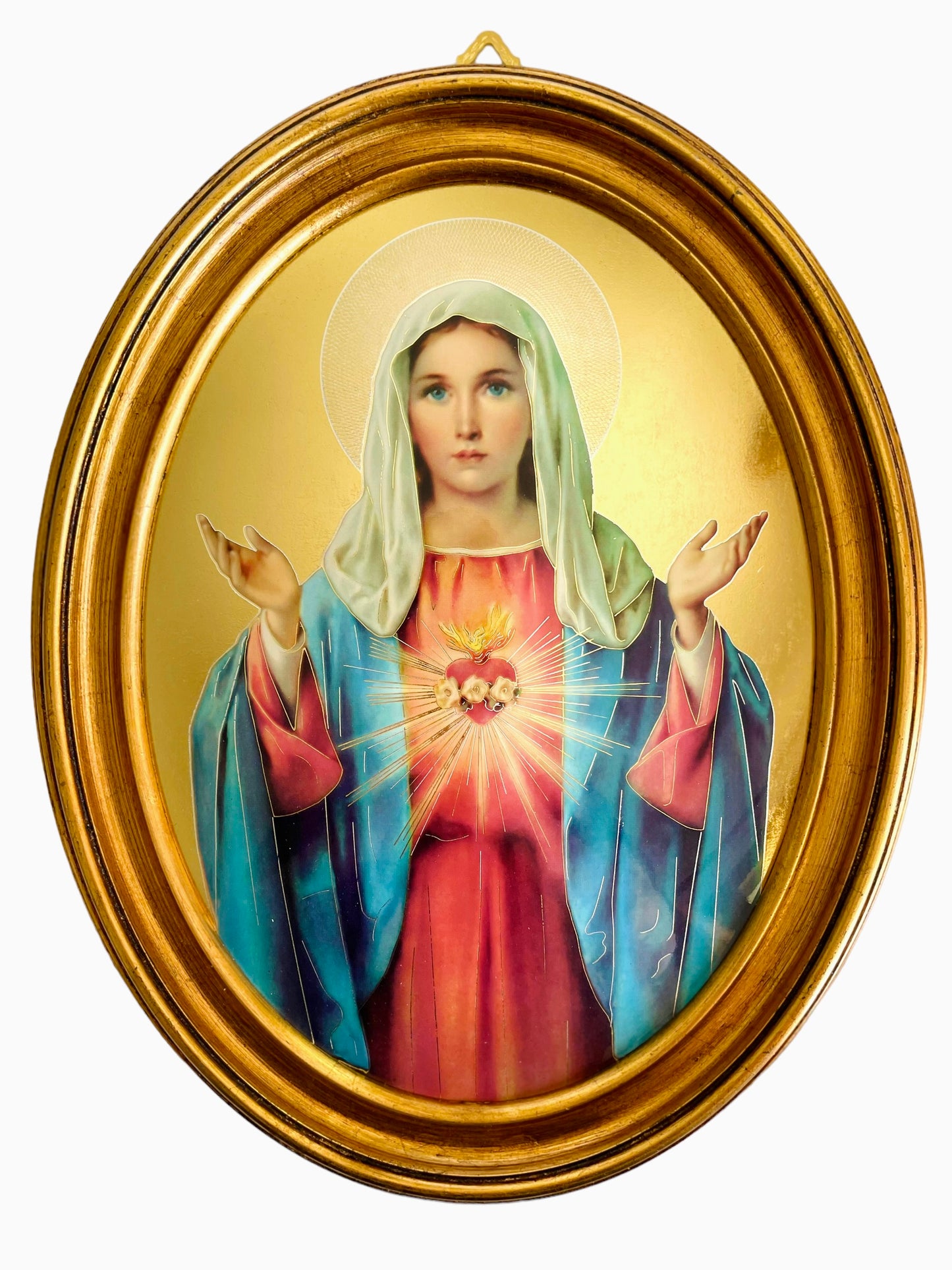 OVALO GRANDE INMACULADO CORAZÓN DE MARÍA HOJA DE ORO ITALIANO