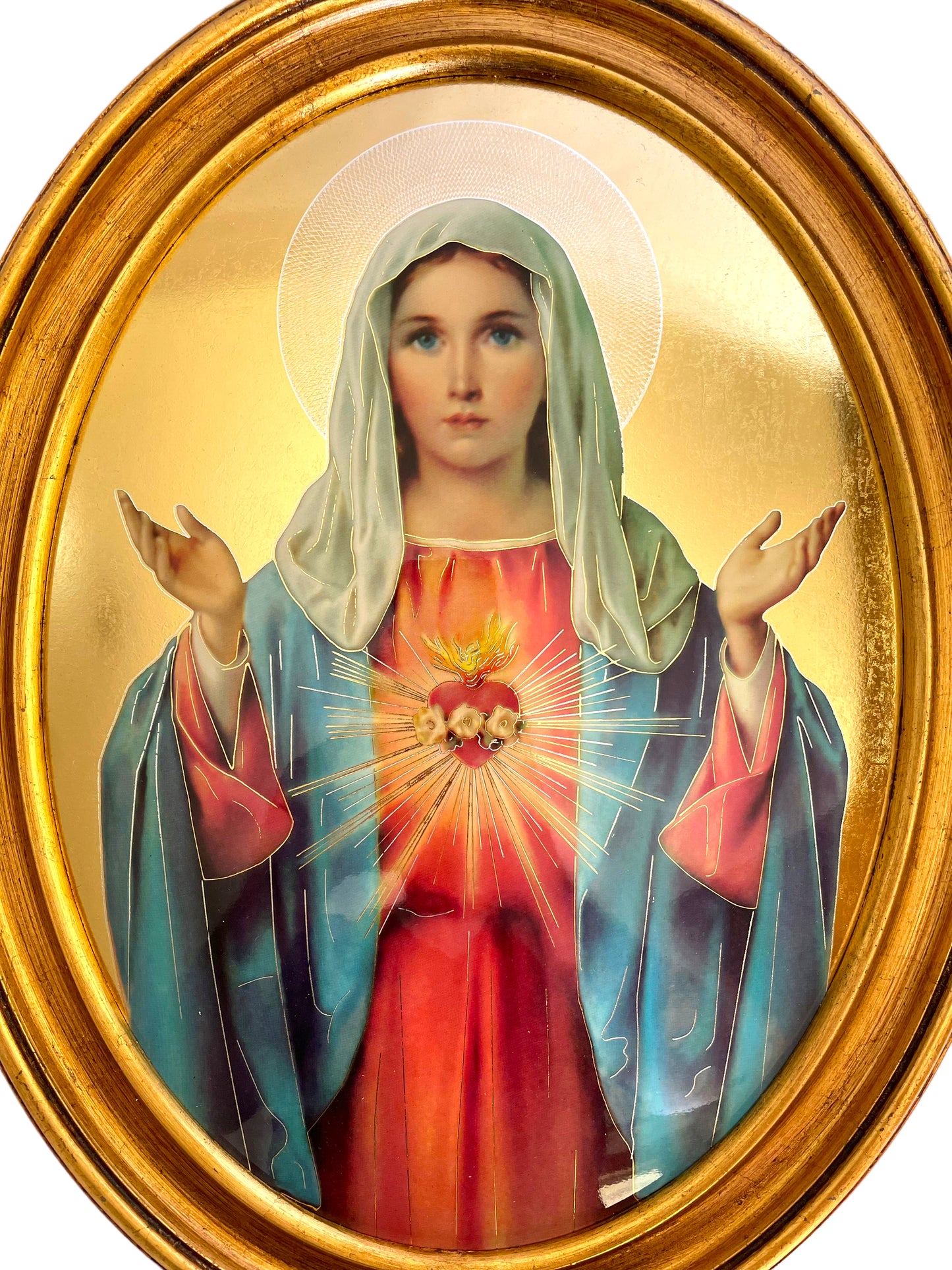 OVALO GRANDE INMACULADO CORAZÓN DE MARÍA HOJA DE ORO ITALIANO