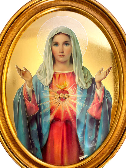 OVALO GRANDE INMACULADO CORAZÓN DE MARÍA HOJA DE ORO ITALIANO