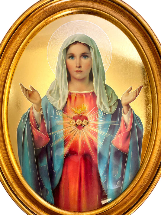 OVALO GRANDE INMACULADO CORAZÓN DE MARÍA HOJA DE ORO ITALIANO