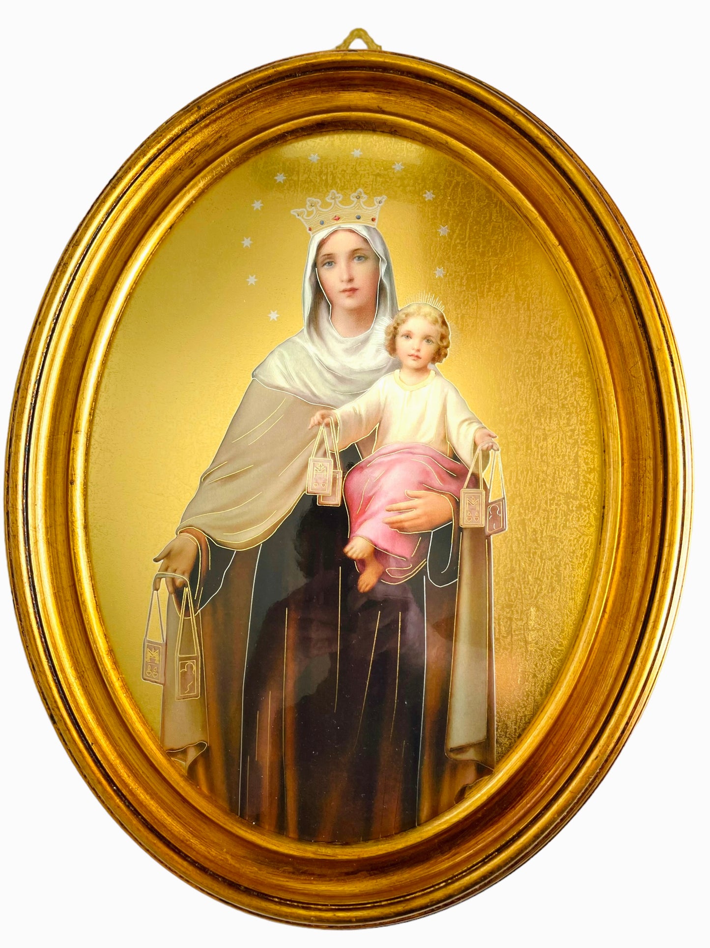 OVALO GRANDE VIRGEN DEL CARMEN HOJA DE ORO ITALIANO