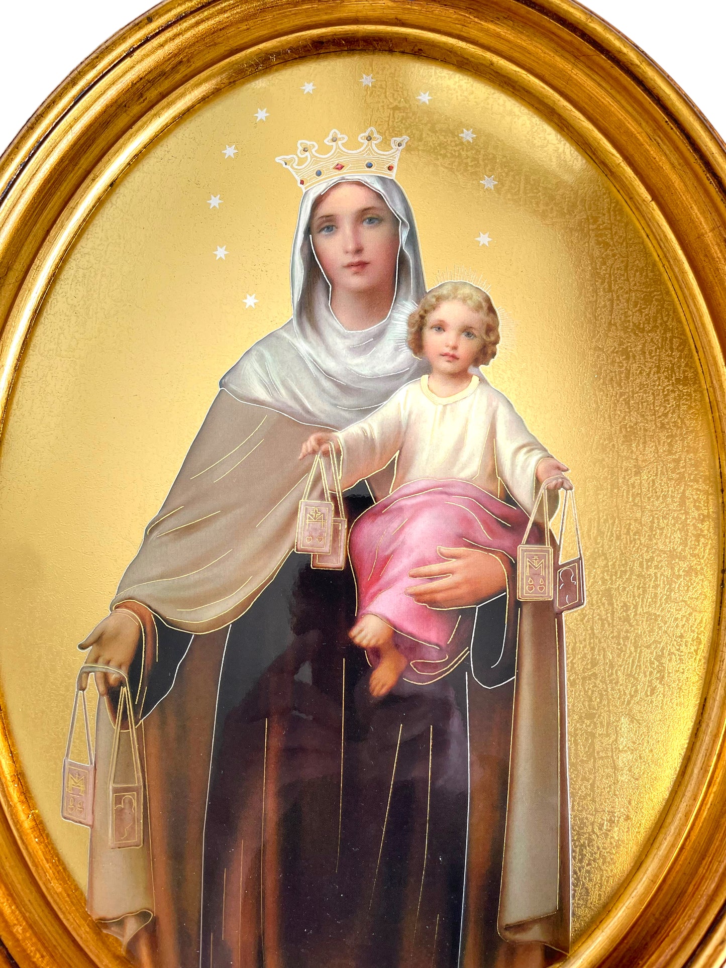 OVALO GRANDE VIRGEN DEL CARMEN HOJA DE ORO ITALIANO