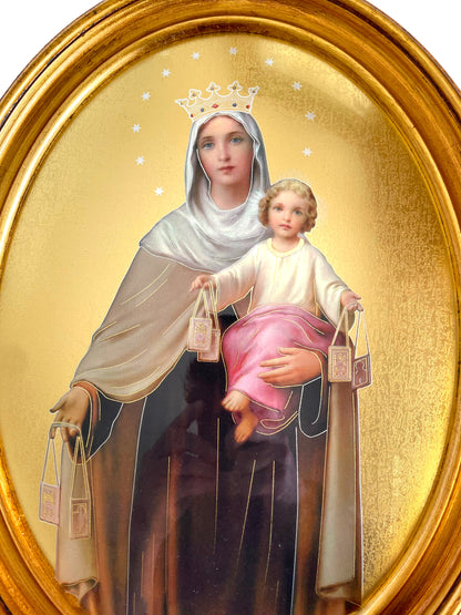 OVALO GRANDE VIRGEN DEL CARMEN HOJA DE ORO ITALIANO